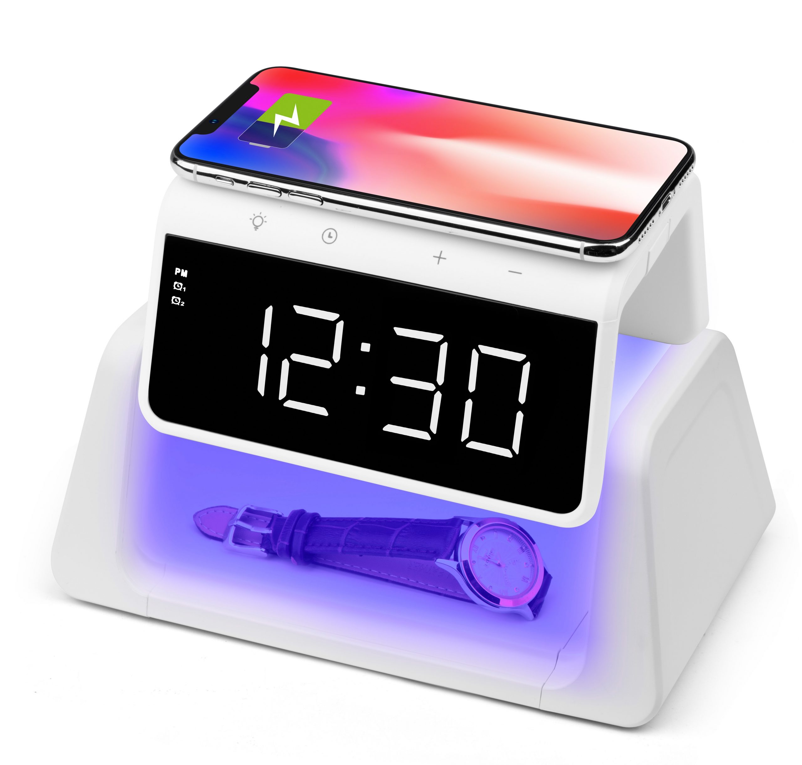 Rewyre Alarm Clock w/ Wireless Charger & UV Disinfection Lamp